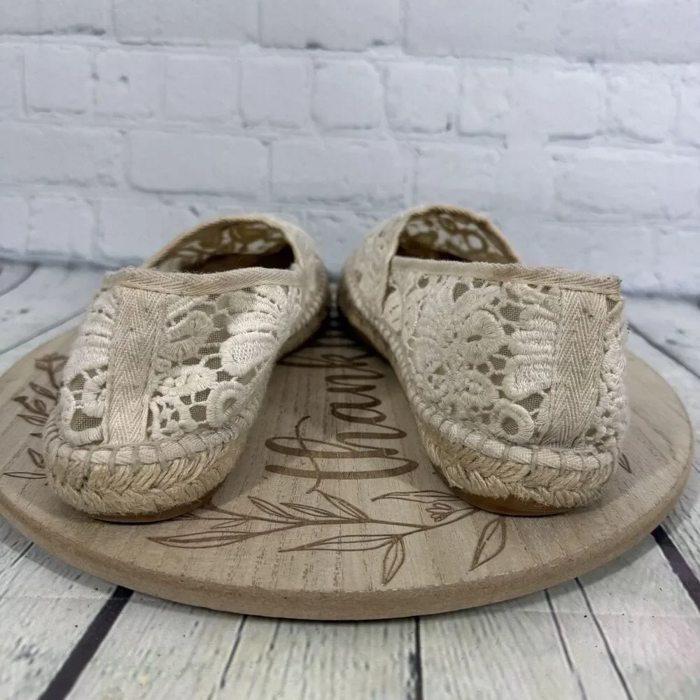 Tory Burch Crochet Lace Espadrilles Women 10.5 Ivory Boho Coastal Cottage Flats
